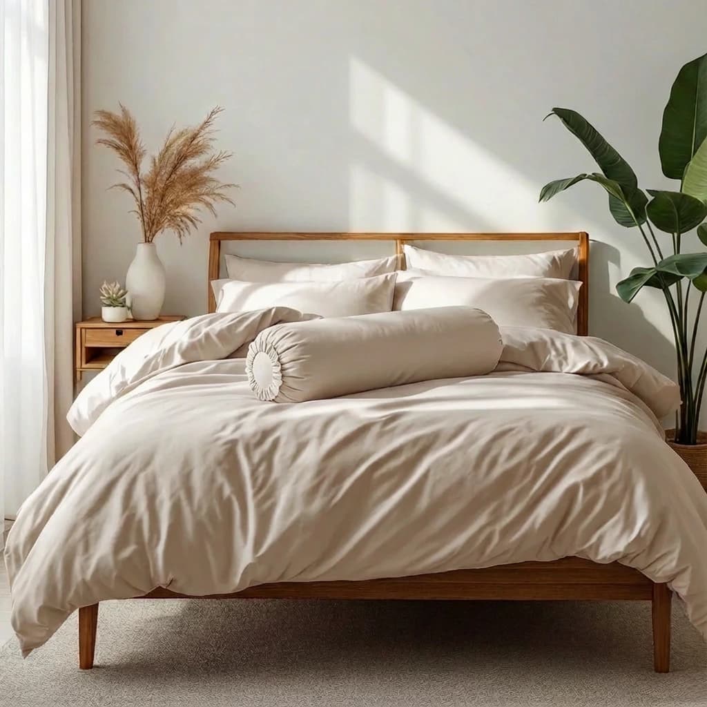 Bộ Chăn Ga Gối 5 món Cotton Satin Màu Trơn