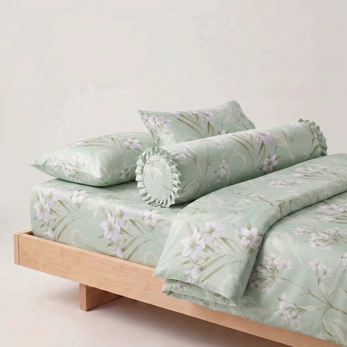 Góc giường với bộ 5 món TENCEL 60s họa tiết Jade