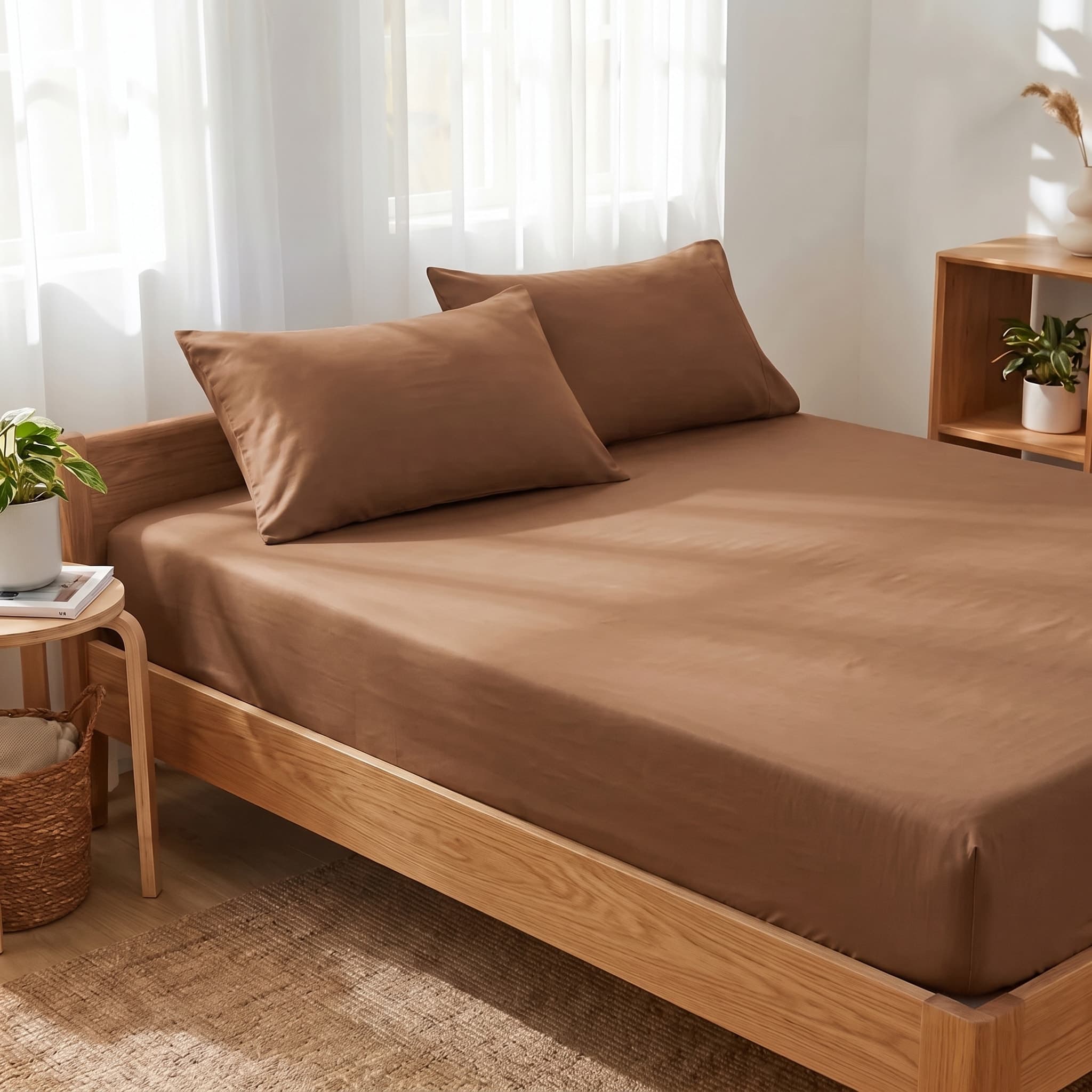 Bộ Ga Gối 3 món Cotton Satin Màu Trơn