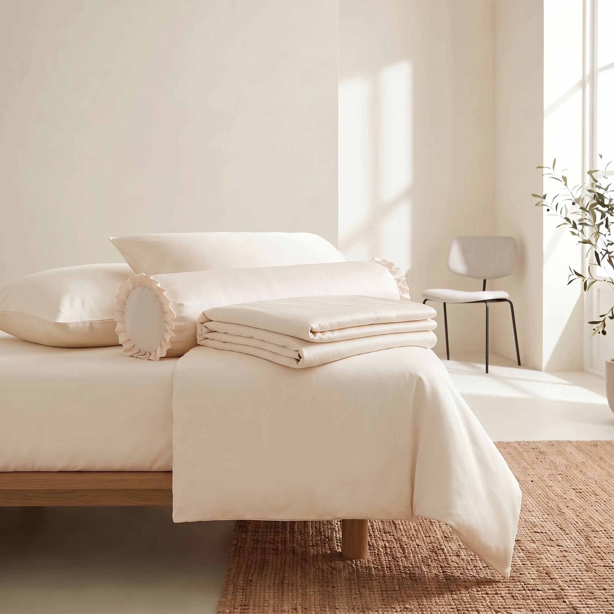 Bộ Chăn Ga Gối 5 món Cotton Satin Màu Trơn