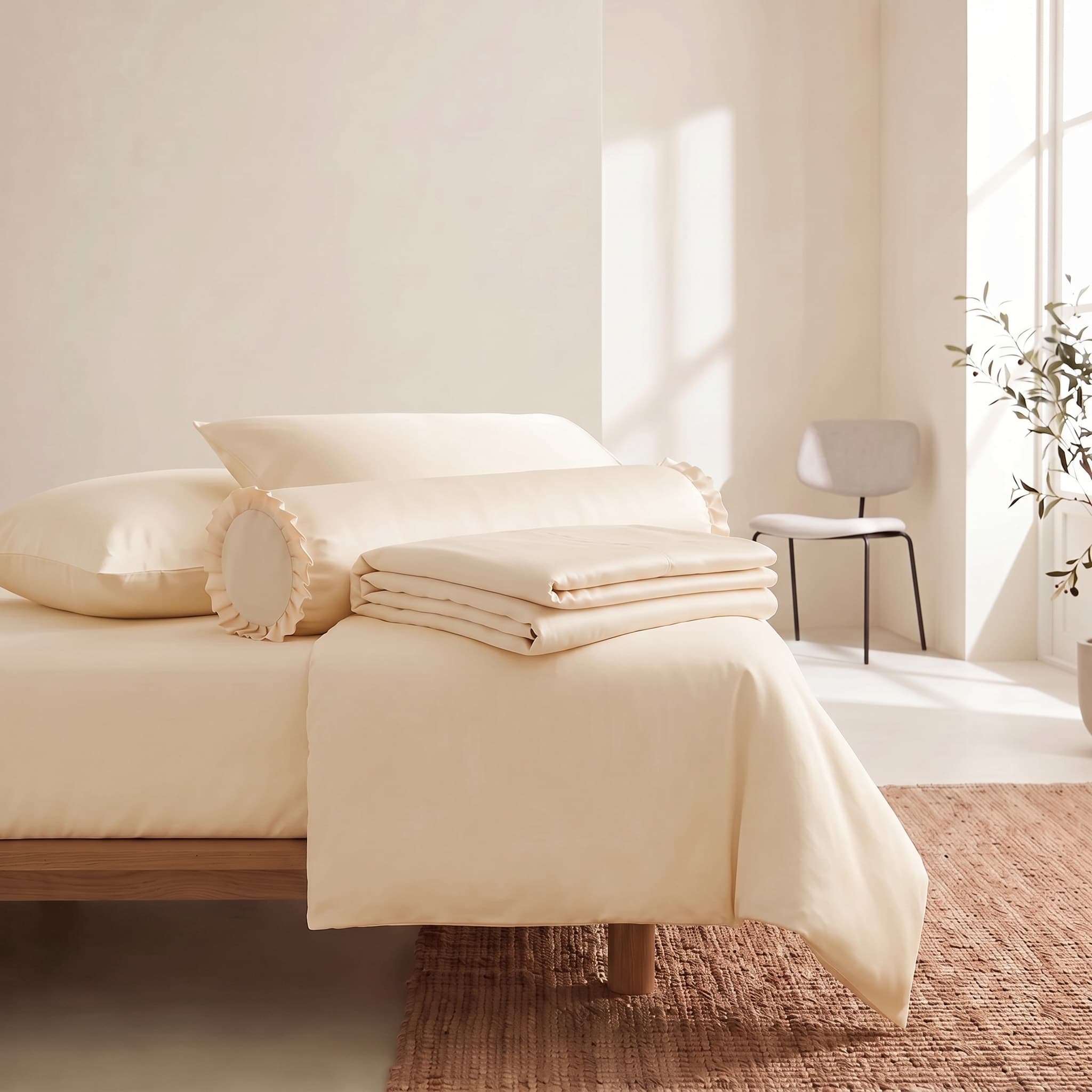 Bộ Chăn Ga Gối 5 món Lụa Tencel 60s Màu Trơn