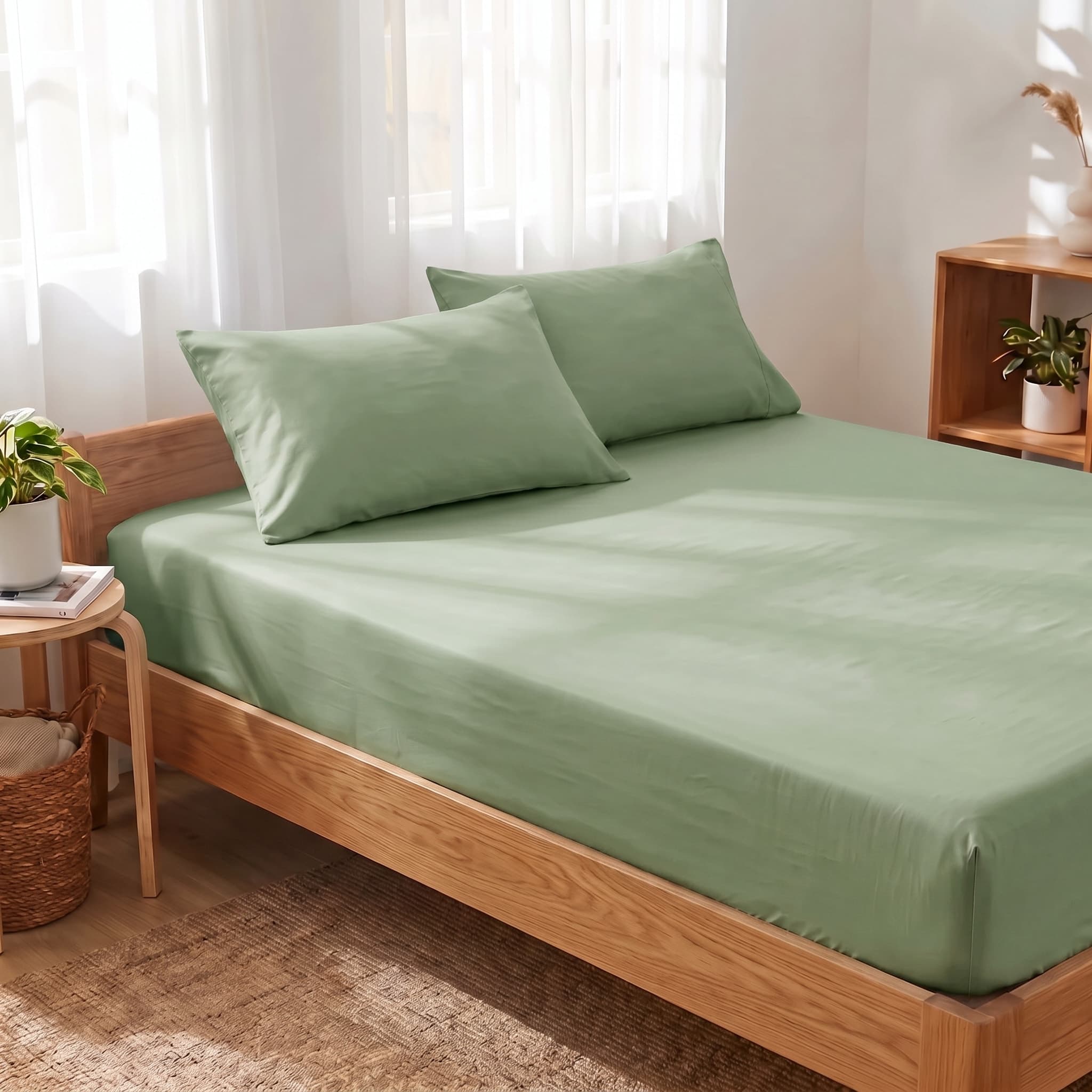 Bộ Ga Gối 3 món Lụa Tencel 60s Màu Trơn