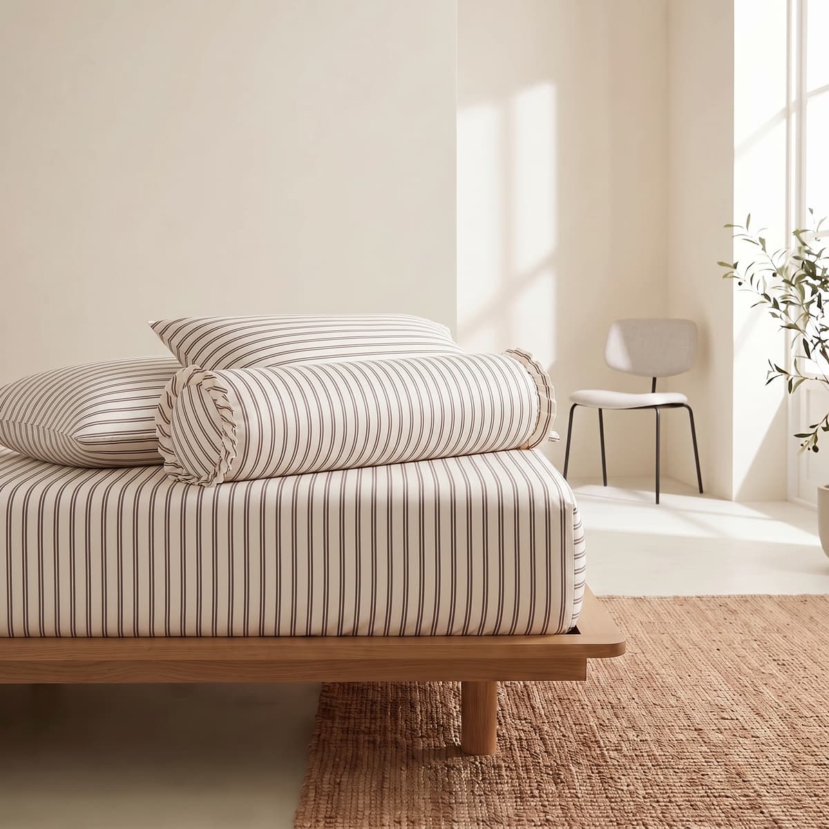 Bộ 4 món TENCEL 60s họa tiết Urban Stripe, ga ôm gọn mặt nệm