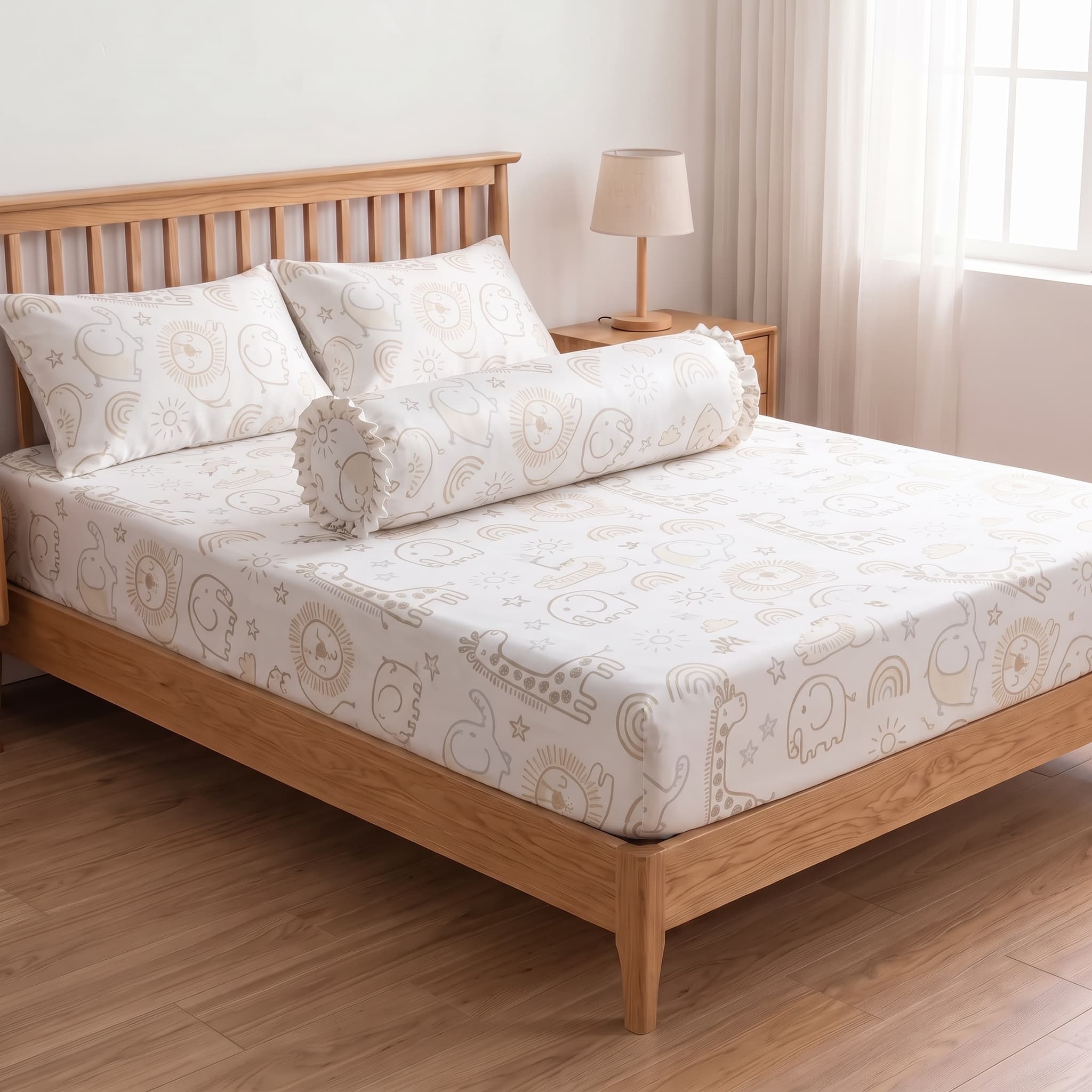 Bộ Ga Gối 4 Món Lụa Tencel 60s Họa Tiết Zoo Sở Thú